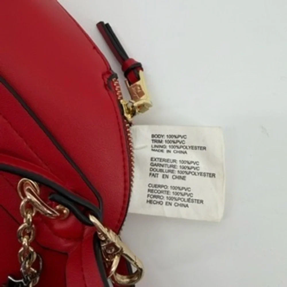 Betsey Johnson Red Satchel Bag with Charms‎ Top Handle Crossbody Gold Hardware